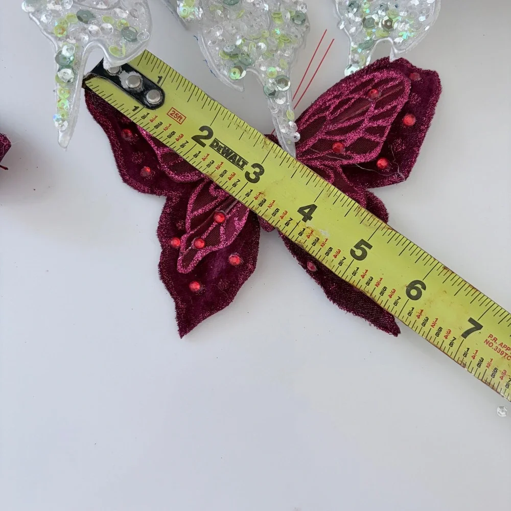 11pc Decorative Butterfly Clip Lot Sequin Velvet Rhinestone Floral Craft Decor